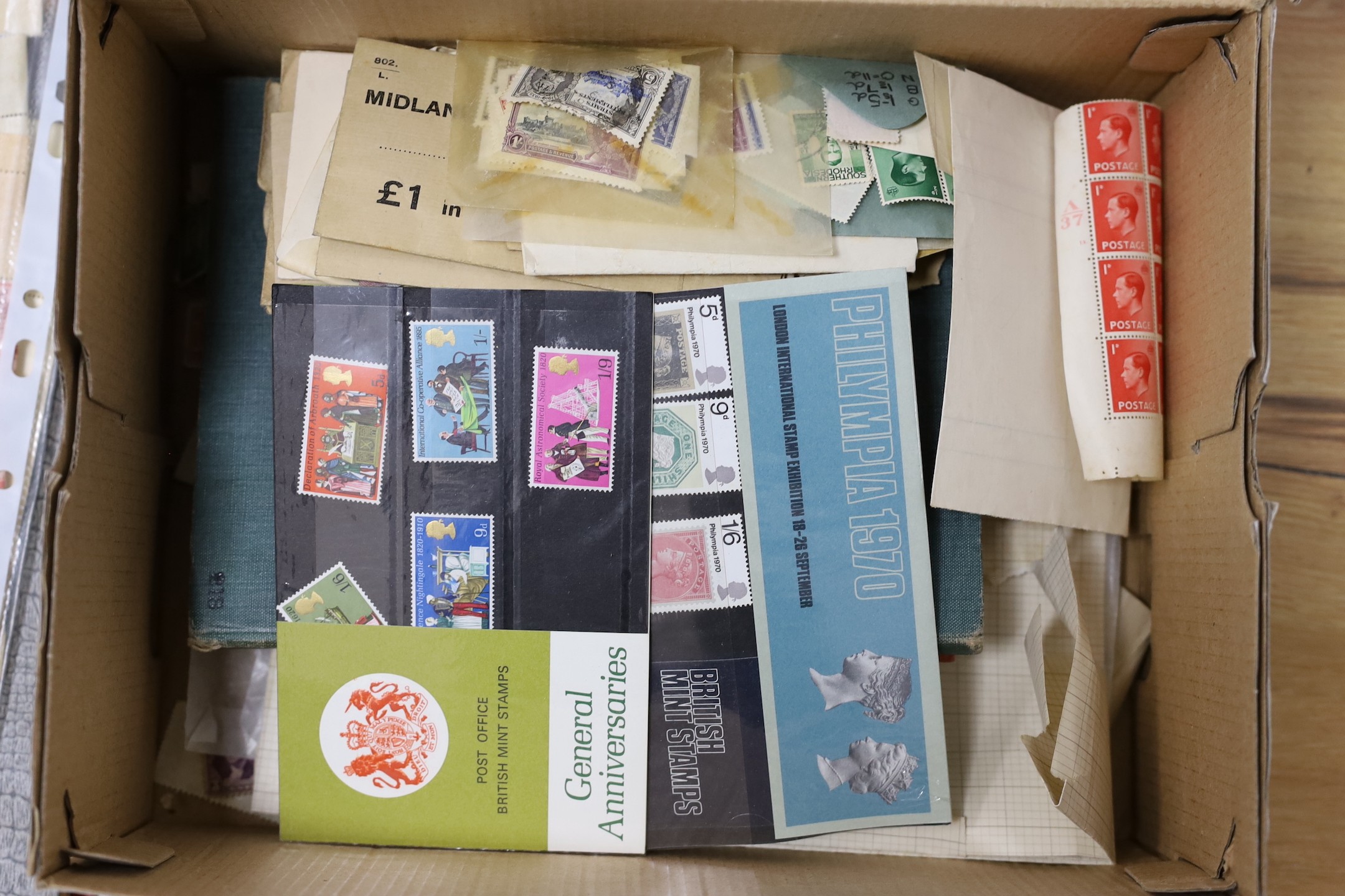George V to Queen Elizabeth II stamps in 3 albums, including1948 silver Wedding £1 and £1 brown mint blocks etc
